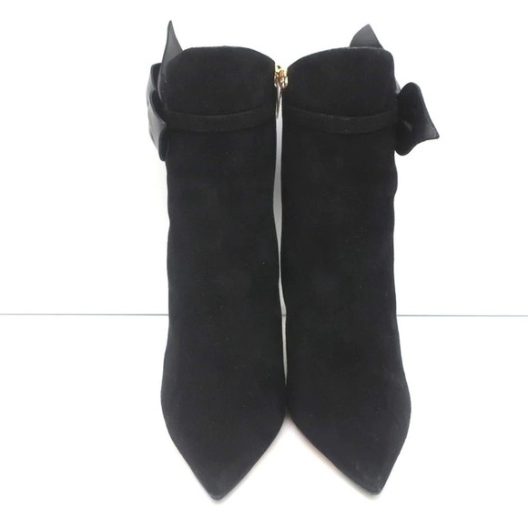 Jimmy Choo Kassidy Bow Ankle Boots Black Suede Size 39 Pointed Toe High Heel - Picture 3 of 10